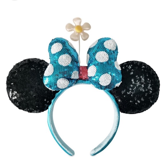 ~💙NWT Disney Parks Timeless White Daisy Blue Sequin Polka Dot Bow💙~ - Picture 5 of 5